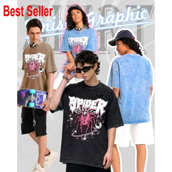 Oversized Vintage Graphic Tee Unisex Cotton Acid Washed Streetwear T-Shirt